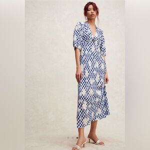 RIXO Nicolette Daisy Check Midi Dress - size M